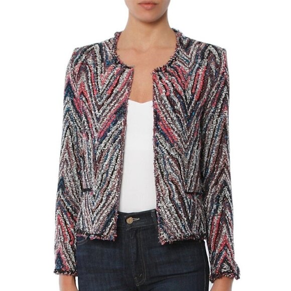 IRO Weird Tweed Fringed Rainbow Multicolor Open Knit Blazer Jacket FR36/US4 - Picture 1 of 12